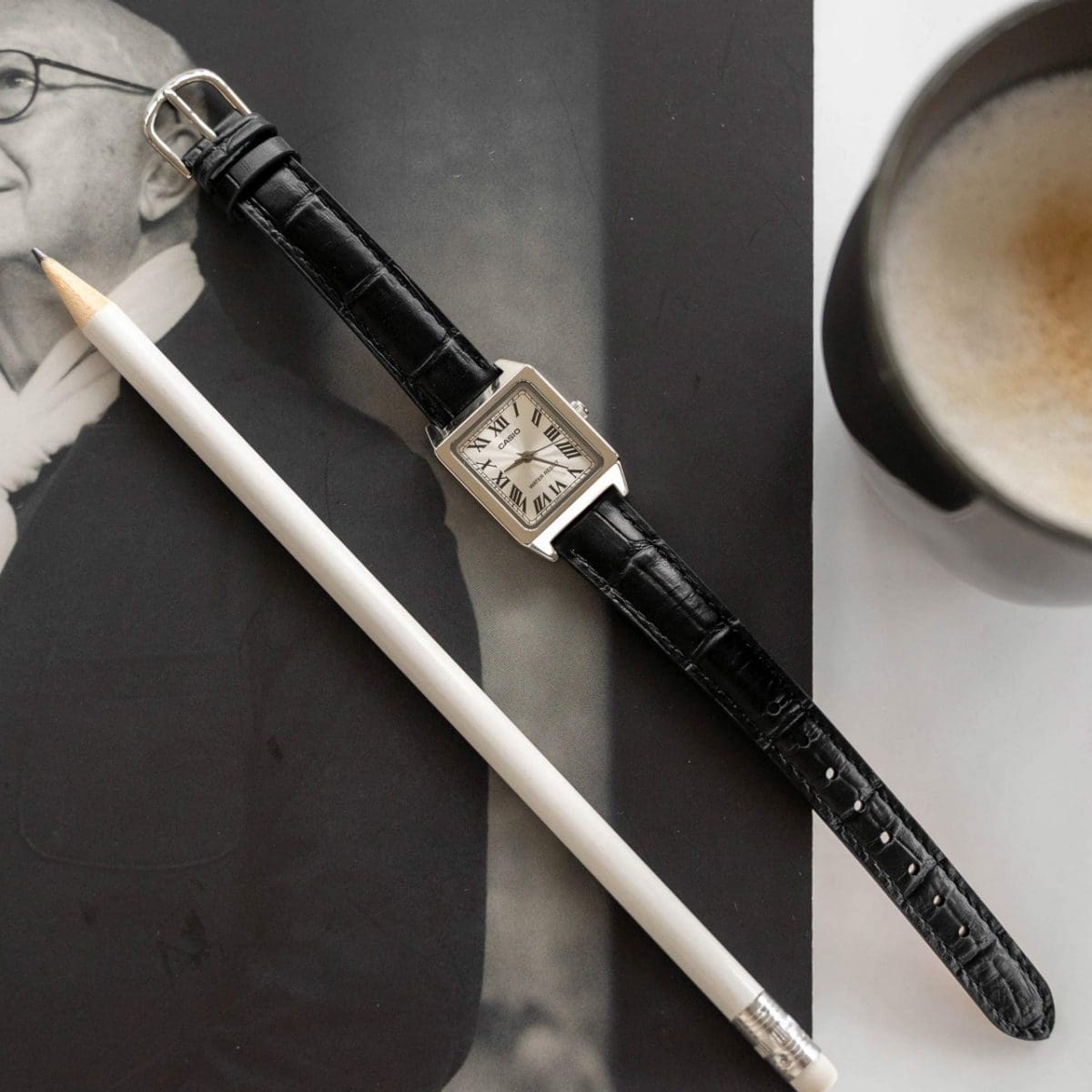 Casio Ladies' 22mm Rectangular White Leather Watch