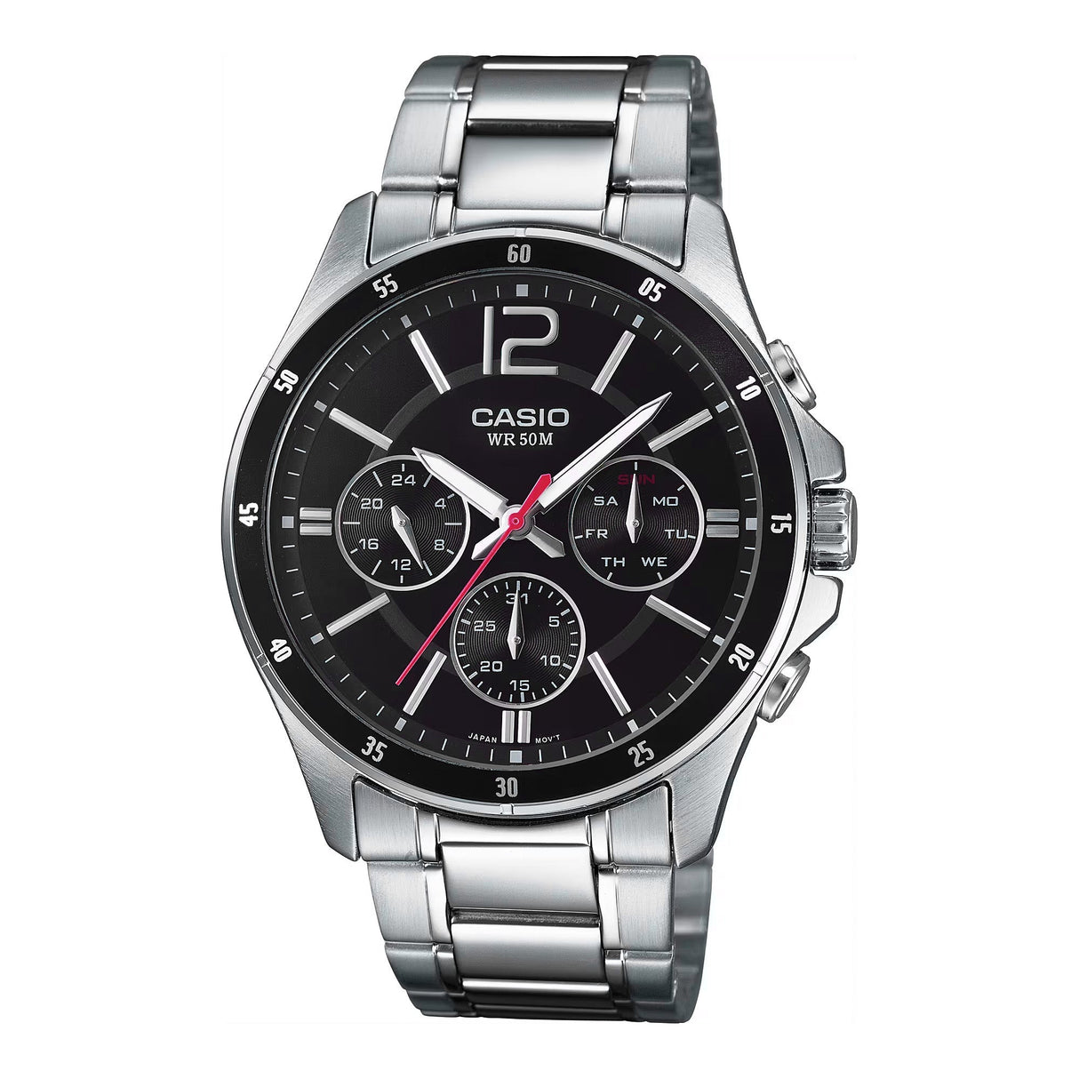 Casio Chrono 44mm Silver Men's Black Analogue Watch