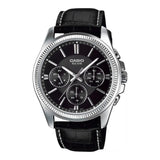 Casio Chrono 49mm Silver Men's Black Leather Analogue Watch
