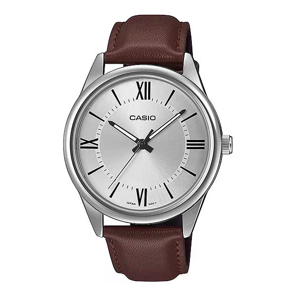Casio Classic 40mm Silver Men's Brown Leather Analogue Watch