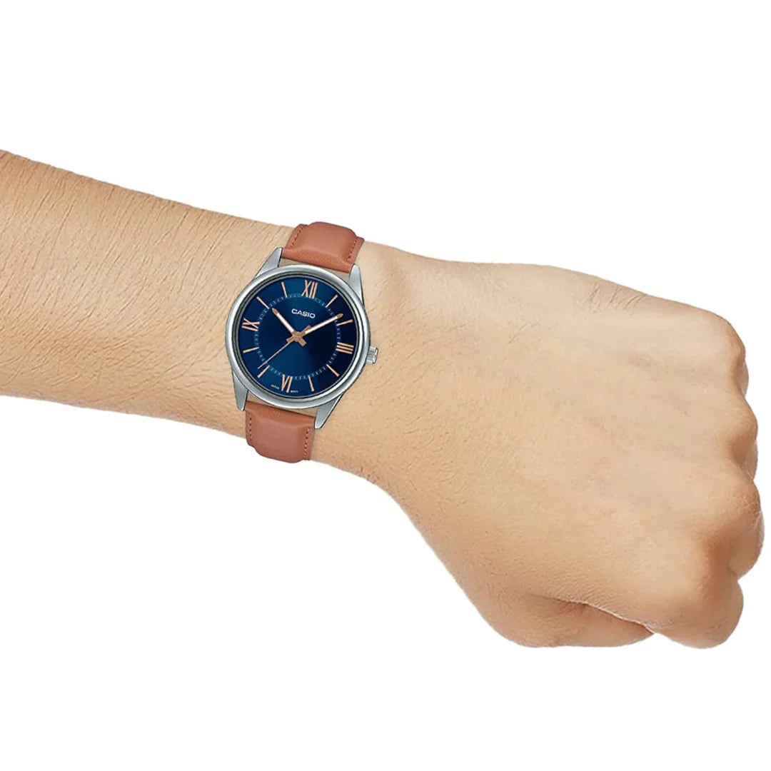 Casio Dress Blue 40mm Unisex Brown Leather