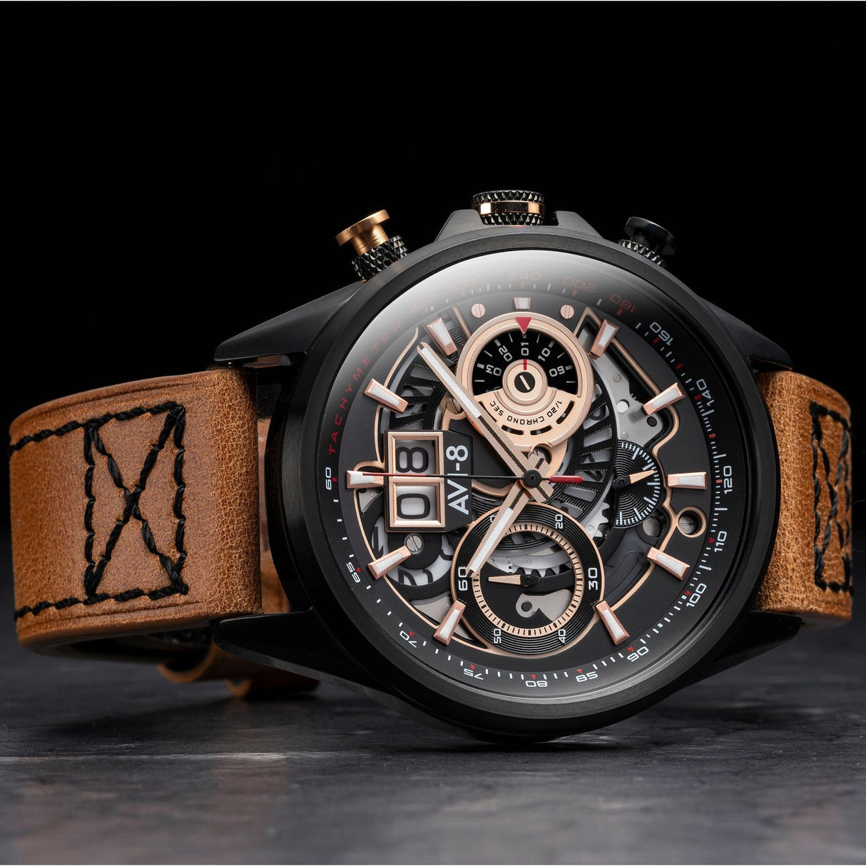 Chronograph Watch - AVI-8 Bronze Carbon Hawker Harrier Chronograph Watch AV-4065-03