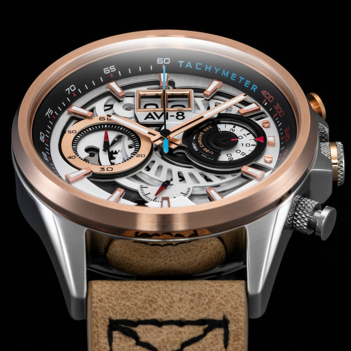 Chronograph Watch - AVI-8 Burnt Gold Brown Hawker Harrier Chronograph Watch AV-4065-02
