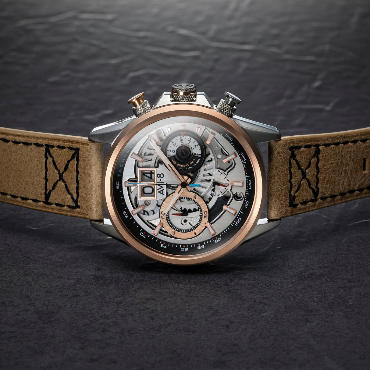 Chronograph Watch - AVI-8 Burnt Gold Brown Hawker Harrier Chronograph Watch AV-4065-02