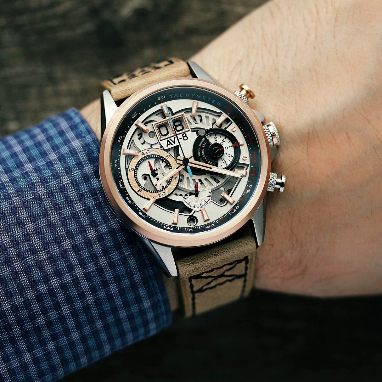 Chronograph Watch - AVI-8 Burnt Gold Brown Hawker Harrier Chronograph Watch AV-4065-02