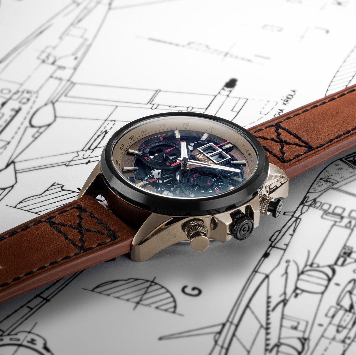 Chronograph Watch - AVI-8 Desert Brown Hawker Harrier II Chronograph Watch AV-4065-06