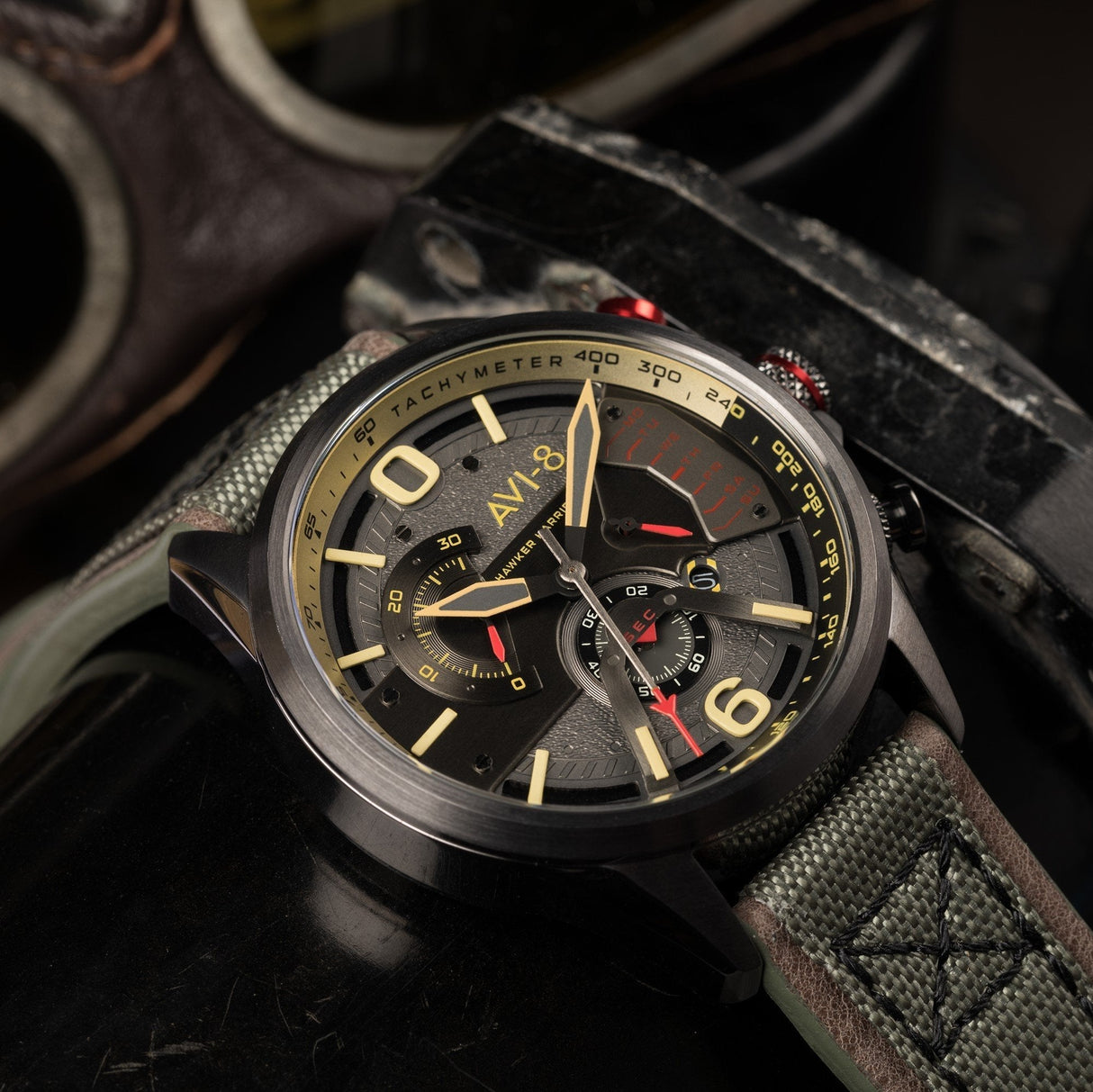 Chronograph Watch - AVI-8 Gunmetal Dark Earth Hawker Harrier Chronograph Watch AV-4056-03