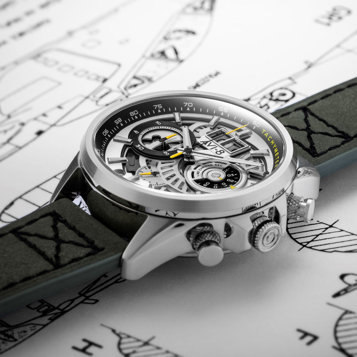 Chronograph Watch - AVI-8 Ivory Steel Hawker Harrier Chronograph Watch AV-4065-01