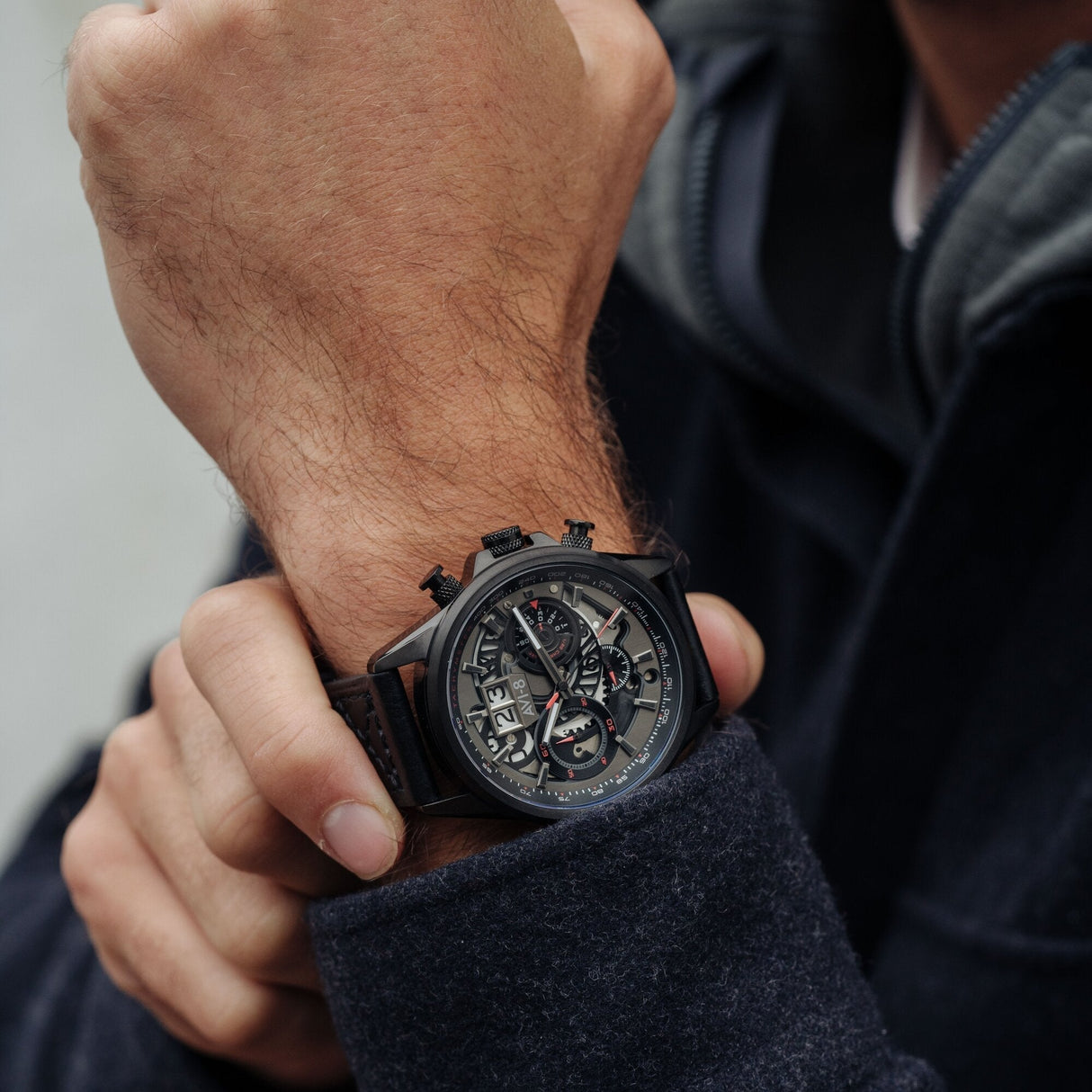 Chronograph Watch - AVI-8 Stealth Black Hawker Harrier II Chronograph Watch AV-4065-05