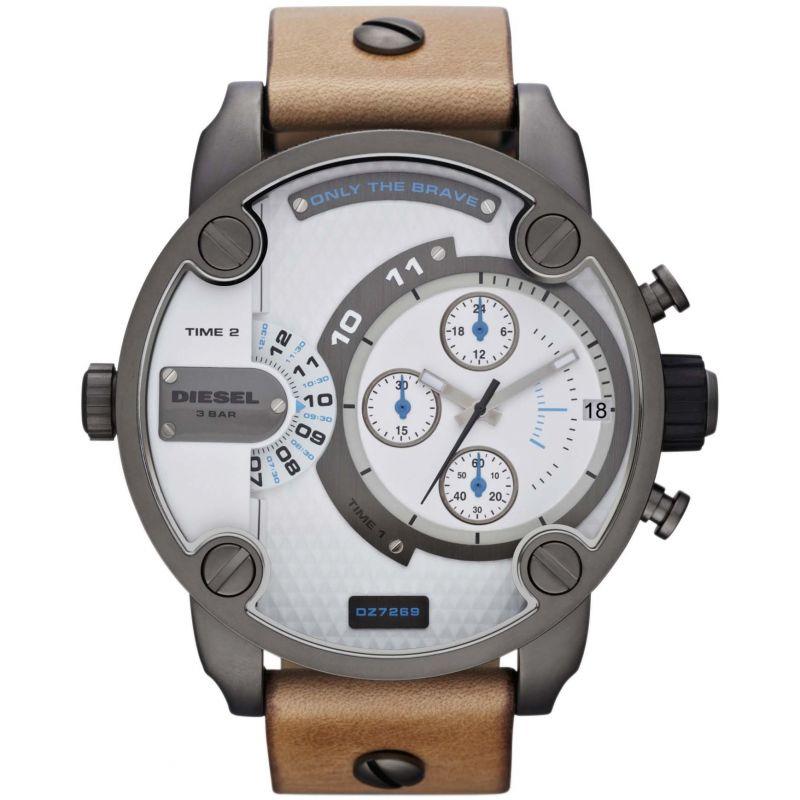 Diesel Men's Chronograph Watch Little Daddy White Brown - Designer Watch Store