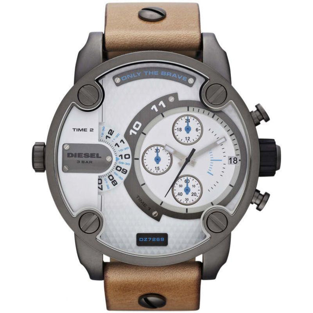 Diesel Men's Chronograph Watch Little Daddy White Brown - Designer Watch Store