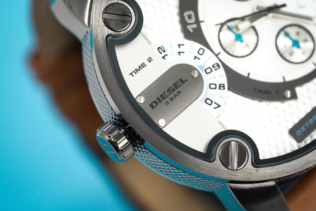 Diesel Men's Chronograph Watch Little Daddy White Brown - Designer Watch Store