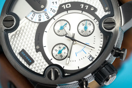 Diesel Men's Chronograph Watch Little Daddy White Brown - Designer Watch Store