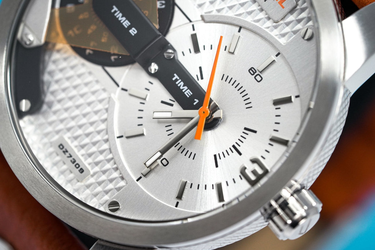 Diesel Men's Watch Mini Daddy Silver Brown - Designer Watch Store