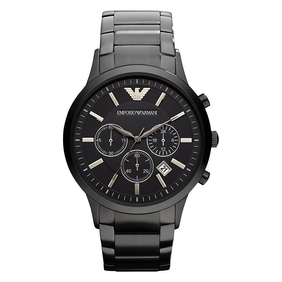Emporio Armani Men's Renato Chronograph Watch Black Steel AR2453 - Designer Watch Store
