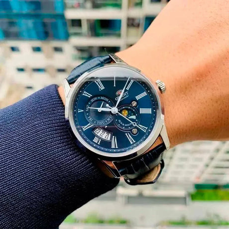 Mechanical Watch - Orient Sun And Moon Men's Blue Watch RA-AK0011D10B