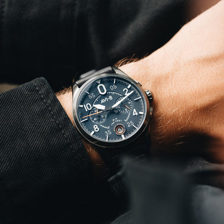 Pilot Watch - AVI-8 Spitfire Lock Channel Blue Chrono Watch AV-4089-04