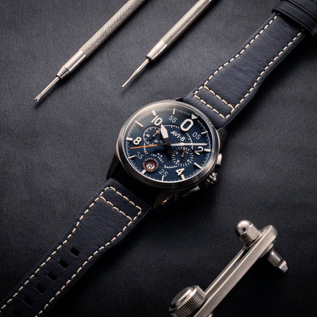 Pilot Watch - AVI-8 Spitfire Lock Channel Blue Chrono Watch AV-4089-04