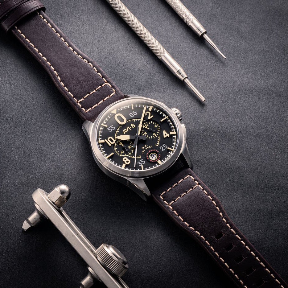 Pilot Watch - AVI-8 Spitfire Lock Midnight Oak Chrono Watch AV-4089-01