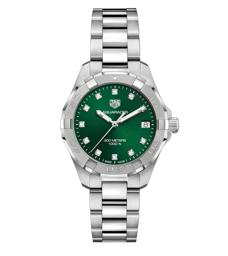 Tag Heuer Ladies Aquaracer Watch Green Diamond WBD1316.BA0740 - Designer Watch Store