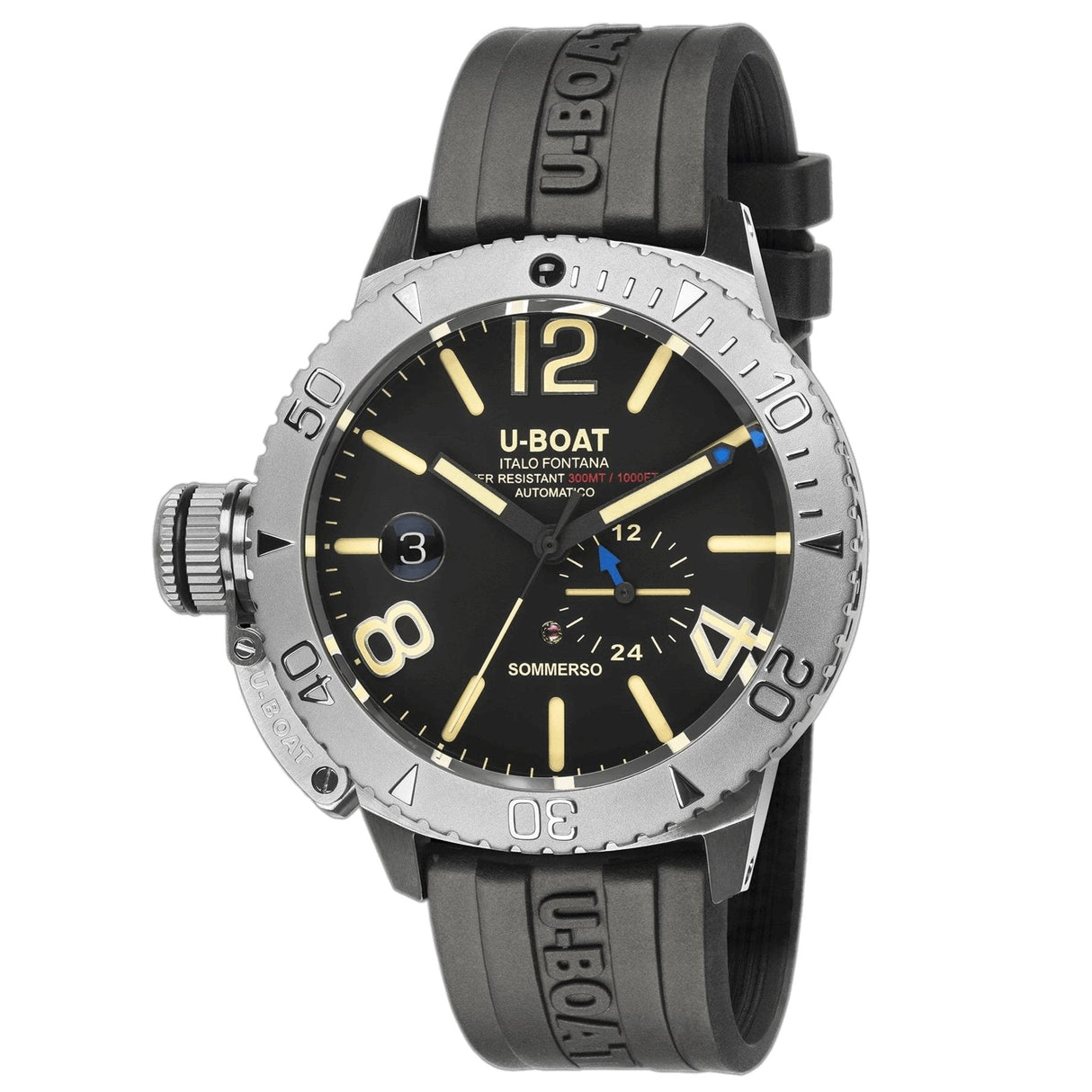 U-Boat Sommerso Diver Black Silicone Strap 9007/A - Designer Watch Store
