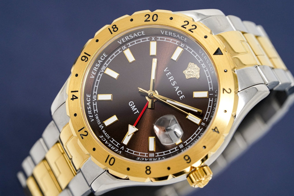 Versace Men's Watch Hellenyium GMT Two-Tone Brown V11040015 - Designer Watch Store