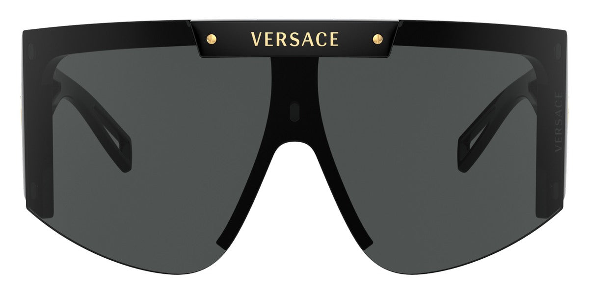 Versace Women's Sunglasses Oversized Shield Wraparound Black/Gold VE4393GB1/87
