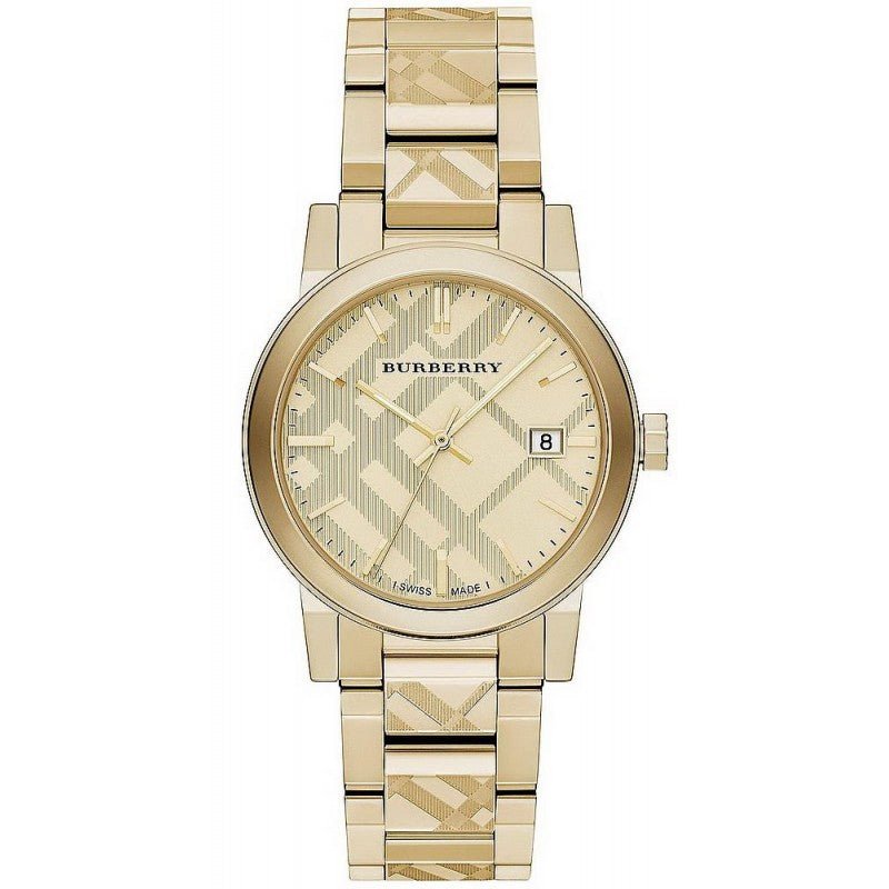 Burberry Watch The City Engraved Checked Gold BU9038 Designer Watch Store