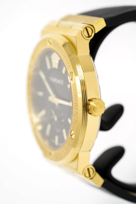 Versace Greca Logo Small Seconds Gold Black Leather VEVI00220 - Watches & Crystals