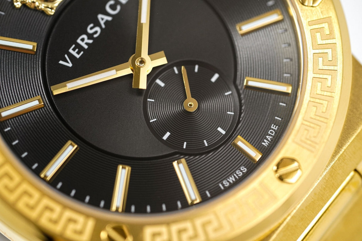 Versace Greca Logo Small Seconds Gold Black Leather VEVI00220 - Watches & Crystals