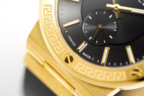Versace Greca Logo Small Seconds Gold Black Leather VEVI00220 - Watches & Crystals