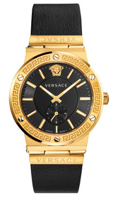 Versace Greca Logo Small Seconds Gold Black Leather VEVI00220 - Watches & Crystals
