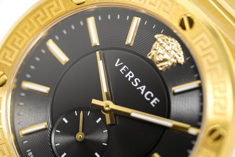 Versace Greca Logo Small Seconds Gold Black Leather VEVI00220 - Watches & Crystals