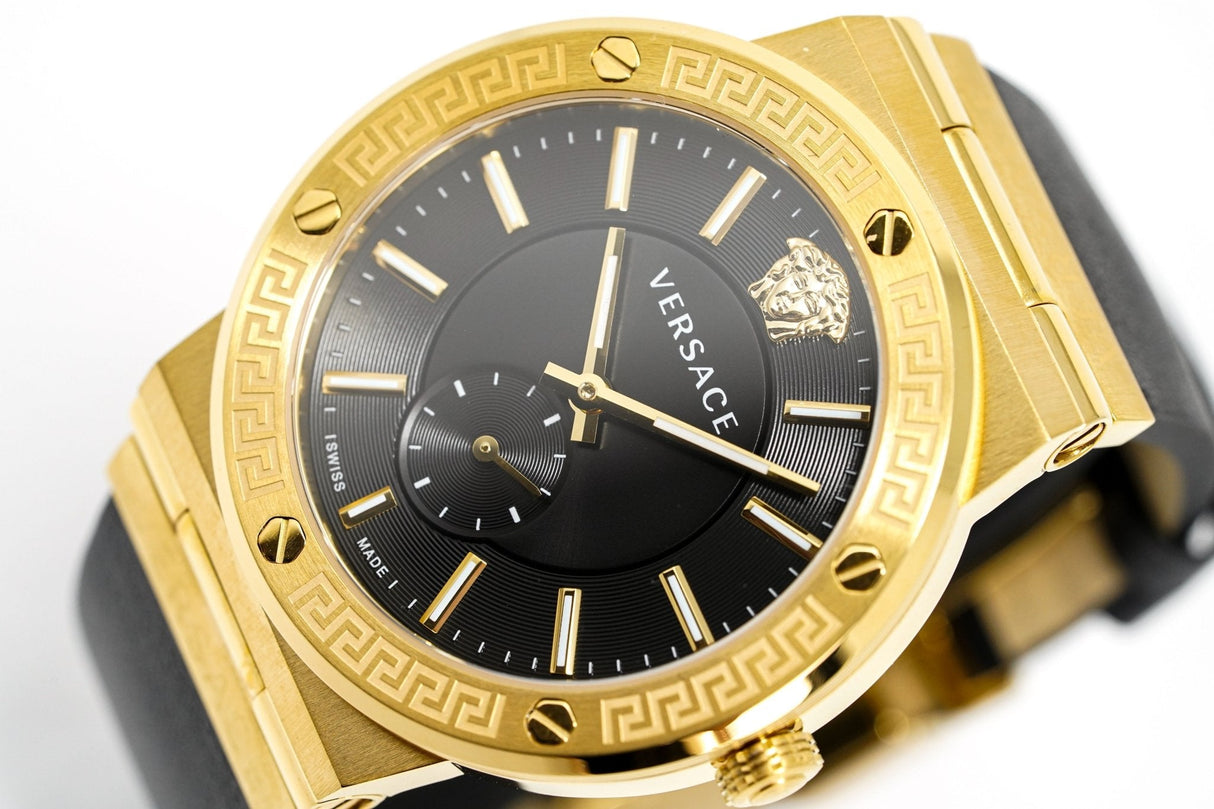 Versace Greca Logo Small Seconds Gold Black Leather VEVI00220 - Watches & Crystals
