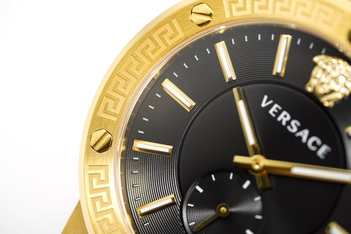 Versace Greca Logo Small Seconds Gold Black Leather VEVI00220 - Watches & Crystals