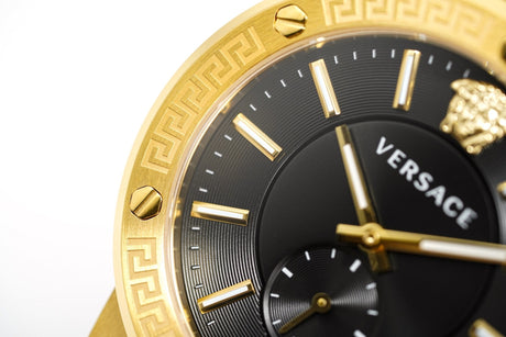 Versace Greca Logo Small Seconds Gold Black Leather VEVI00220 - Watches & Crystals