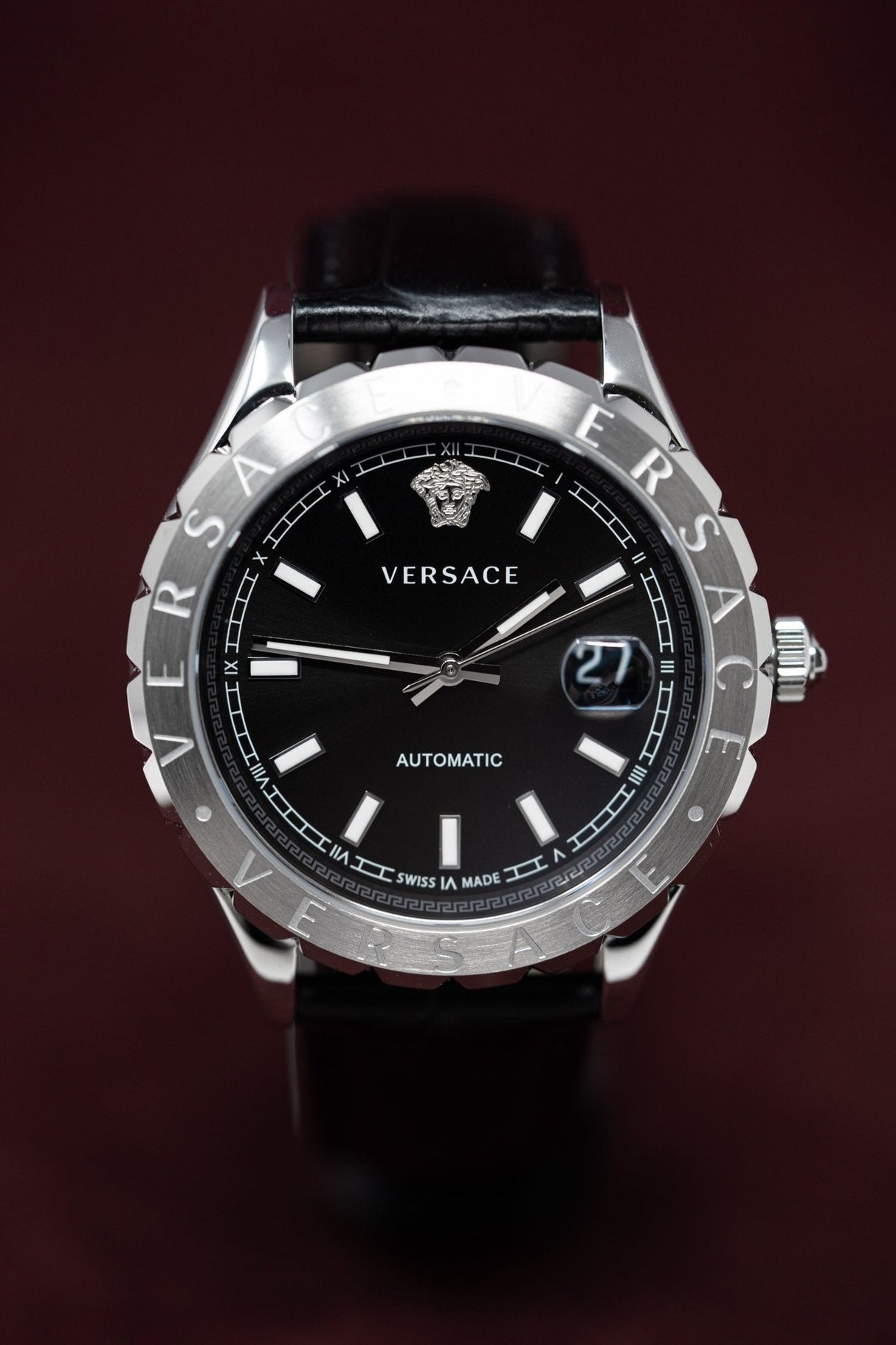 Versace Hellenyium Black Leather - Watches & Crystals