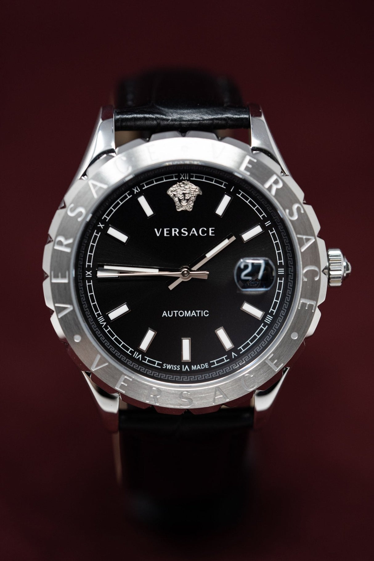Versace Hellenyium Black Leather - Watches & Crystals