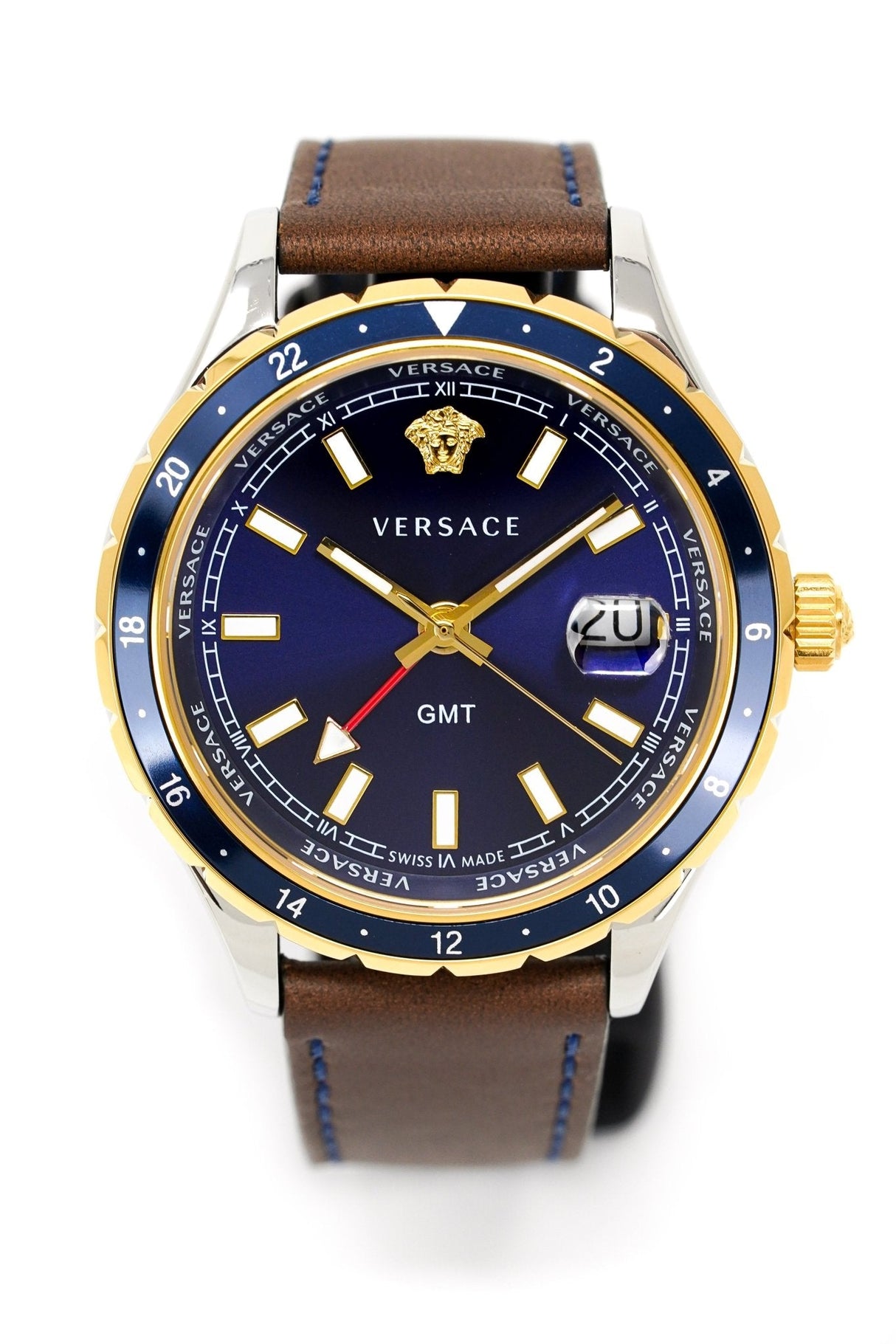 Versace Men's Watch Hellenyium GMT Blue Leather V11080017 - Watches & Crystals