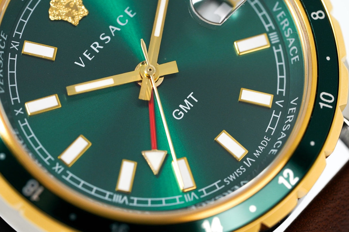 Versace Men's Watch Hellenyium GMT Green Leather V11090017 - Watches & Crystals