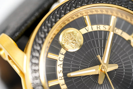 Versace Men's Watch Viamond Gold Black Leather VEPO00320 - Watches & Crystals