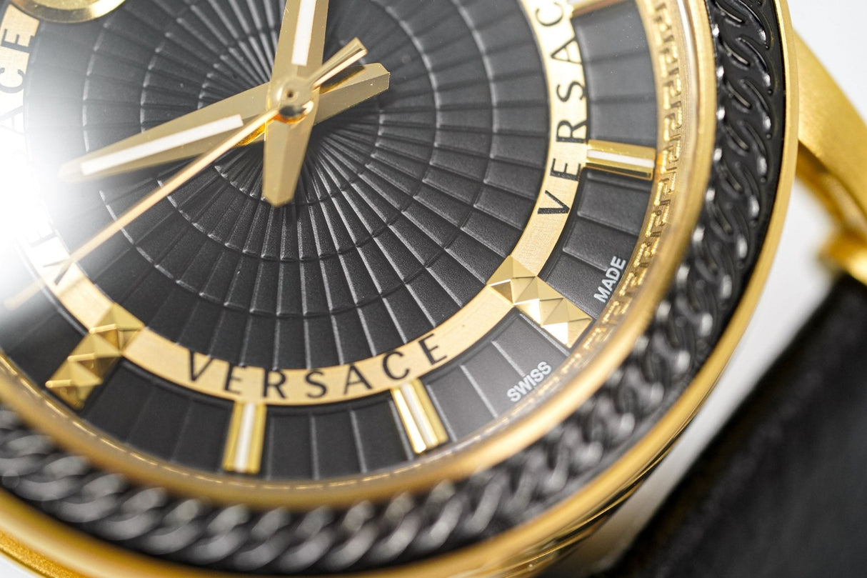 Versace Men's Watch Viamond Gold Black Leather VEPO00320 - Watches & Crystals