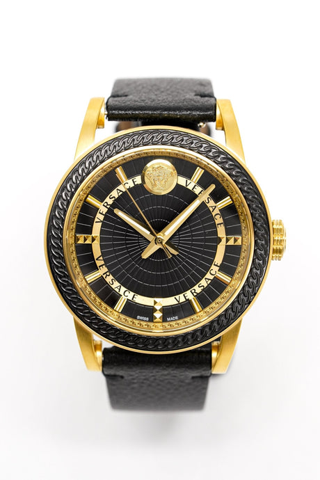 Versace Men's Watch Viamond Gold Black Leather VEPO00320 - Watches & Crystals