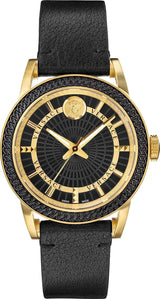 Versace Men's Watch Viamond Gold Black Leather VEPO00320 - Watches & Crystals