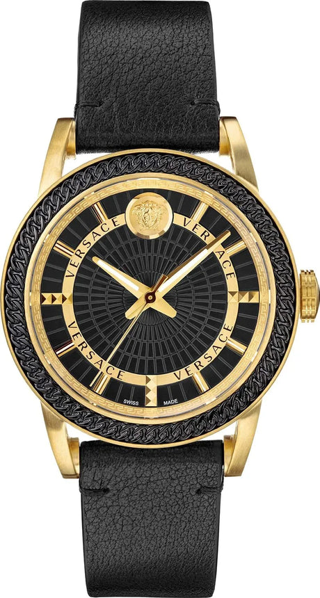 Versace Men's Watch Viamond Gold Black Leather VEPO00320 - Watches & Crystals