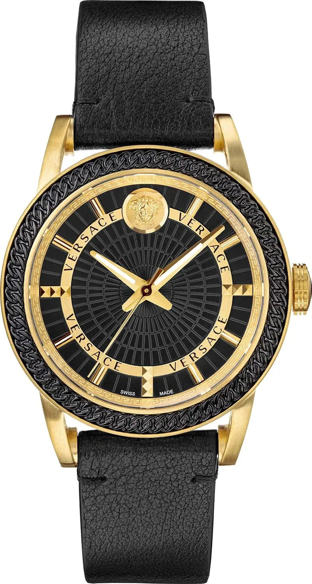 Versace Men's Watch Viamond Gold Black Leather VEPO00320 - Watches & Crystals