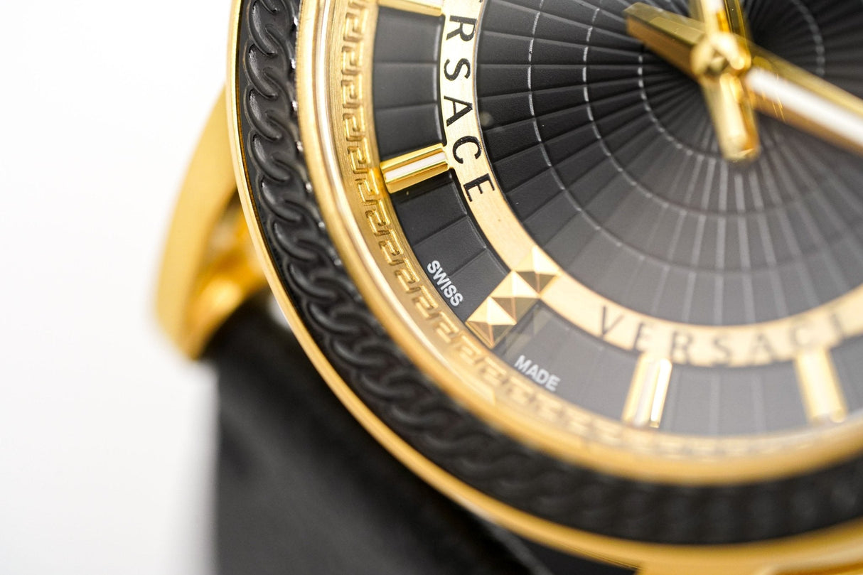 Versace Men's Watch Viamond Gold Black Leather VEPO00320 - Watches & Crystals